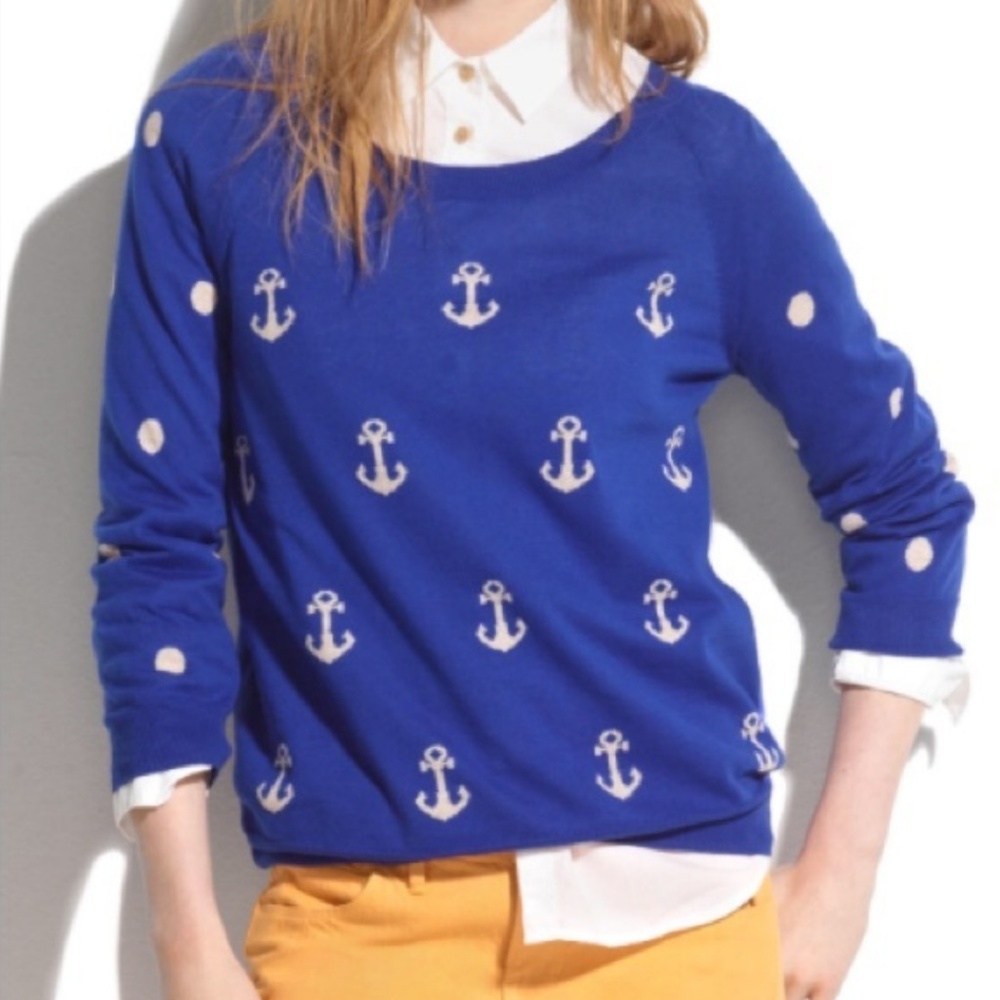 NWT Madewell Cobalt Blue Anchor 3/4 Sleeve Sweater